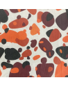 Tissu imprimé taches abstraites - 280 cm de large - Bordeau / Orange / Noir / Fond gris clair