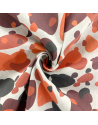 Tissu imprimé taches abstraites - 280 cm de large - Bordeau / Orange / Noir / Fond gris clair