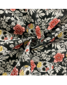 Tissu Jacquard têtes de mort Fleuris - 140 cm de large - Fond noir