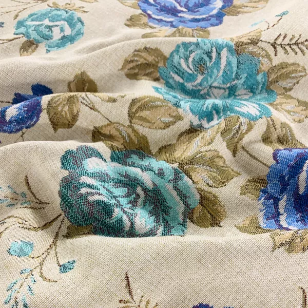 Tissu jacquard Fleurs - 280 cm de large - Fond beige Tissu jacquard Fleurs - 280 cm de large - Fond beige