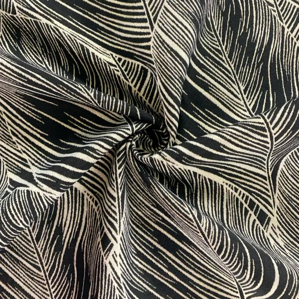 Tissu jacquard Grande feuilles - 140 cm de large - Noir / Blanc Tissu jacquard Grande feuilles - 140 cm de large - Noir / Blanc