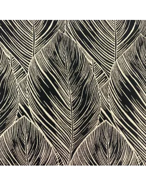 Tissu jacquard Grande feuilles - 140 cm de large - Noir / Blanc