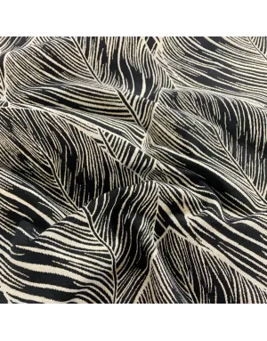 Tissu jacquard Grande feuilles - 140 cm de large - Noir / Blanc