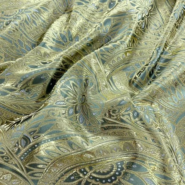 Tissu brocard - Havana 145 large - Vert kaki / Doré métallisé