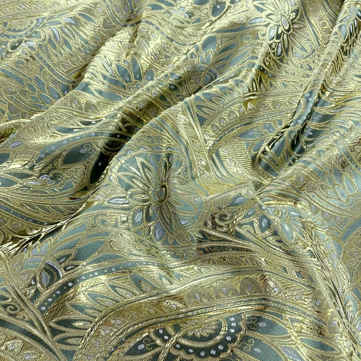 Tissu brocard - Havana 145 large - Vert kaki / Doré métallisé