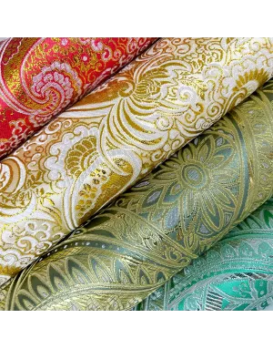 Tissu brocard - Havana 145 large - Vert kaki / Doré métallisé