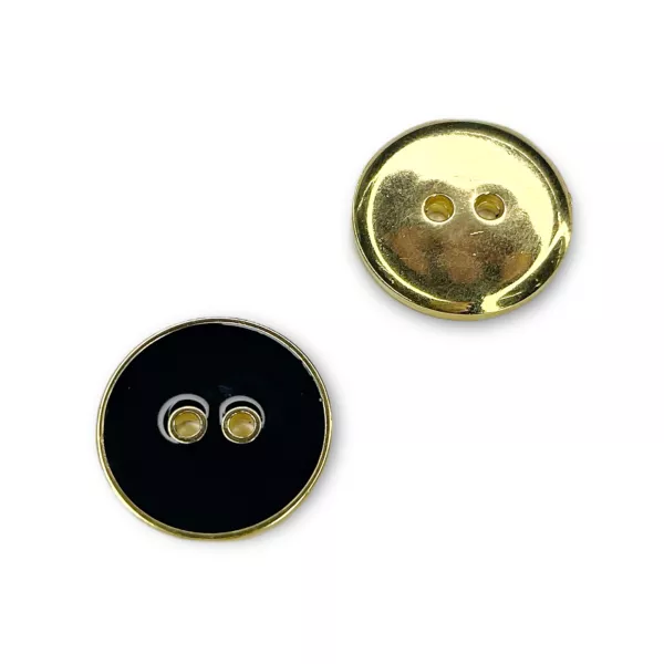 Bouton polyester 22 mm - Noir pourtour dorée - 2 trous