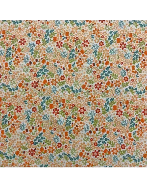 Popeline imprimé - Fleure orange / Bleu