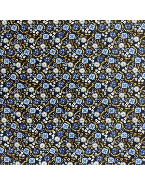 Popeline imprimé - Fleure bleu / Fond bleu marine