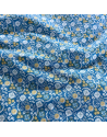 Popeline imprimé 145 large - Fleurs jaune - Fond bleu 145 large