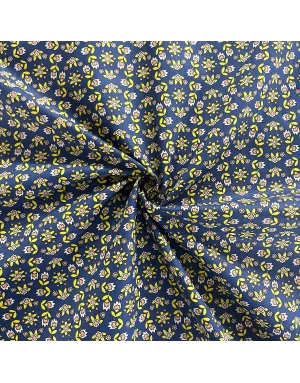 Popeline imprimé 145 large - Fleurs jaune - fond bleu marine