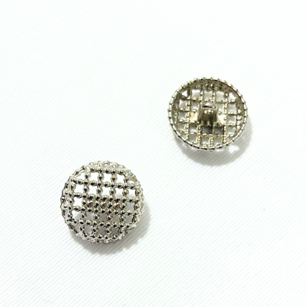 Bouton métallique - Argent quadrillé - 15mm