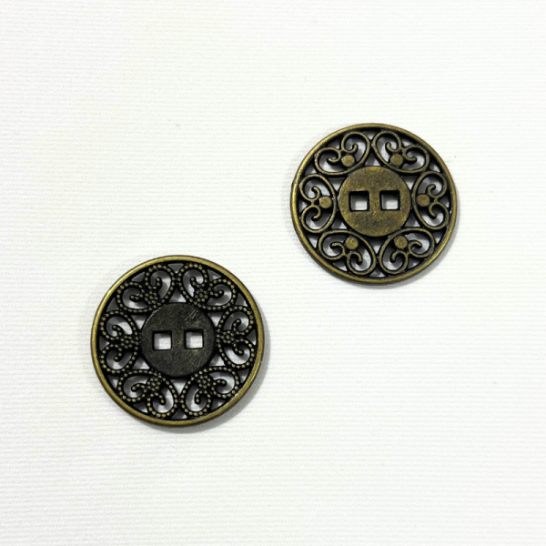 Bouton métallique - Bronze vieilli fantaisie - 25 mm