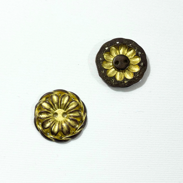 Bouton métallique - Or vieilli relief - 23mm