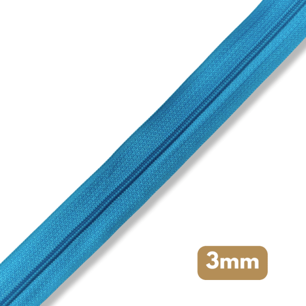 Fermeture au mètre - maille spirale 3mm - Bleu cyan
