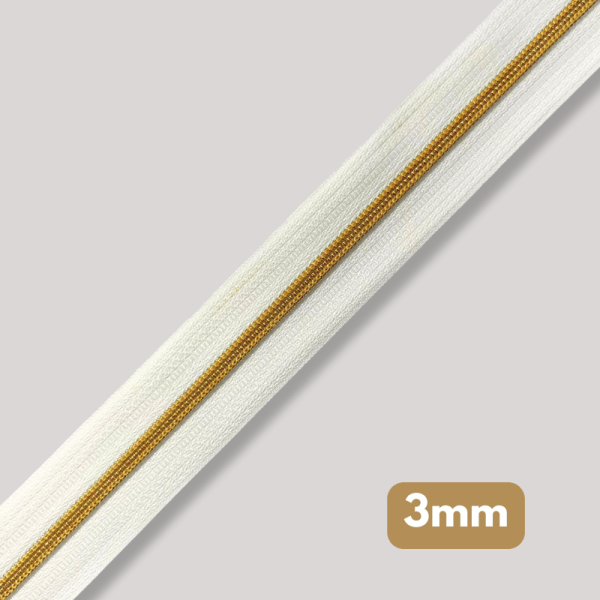 Fermeture au mètre - maille spirale 3mm - Blanc & doré