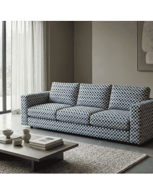 Tissu Jacquard Carreaux - 280 cm de large - Bleu ciel / Kaki / Bleu marine