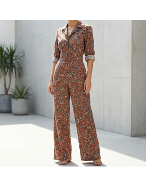 Popeline imprimé - Fond terre cuite