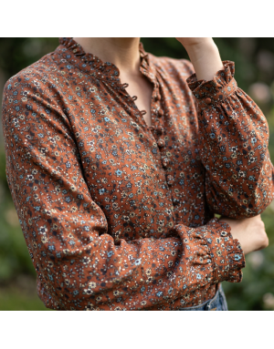 Popeline imprimé - Fond terre cuite