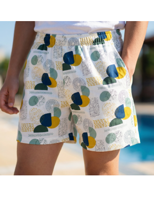 Popeline imprimé 160 large - Abstrait jaune fond blanc