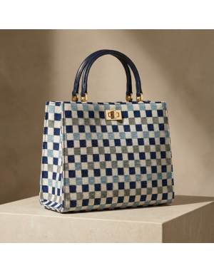 Tissu Jacquard Carreaux - 280 cm de large - Bleu ciel / Kaki / Bleu marine